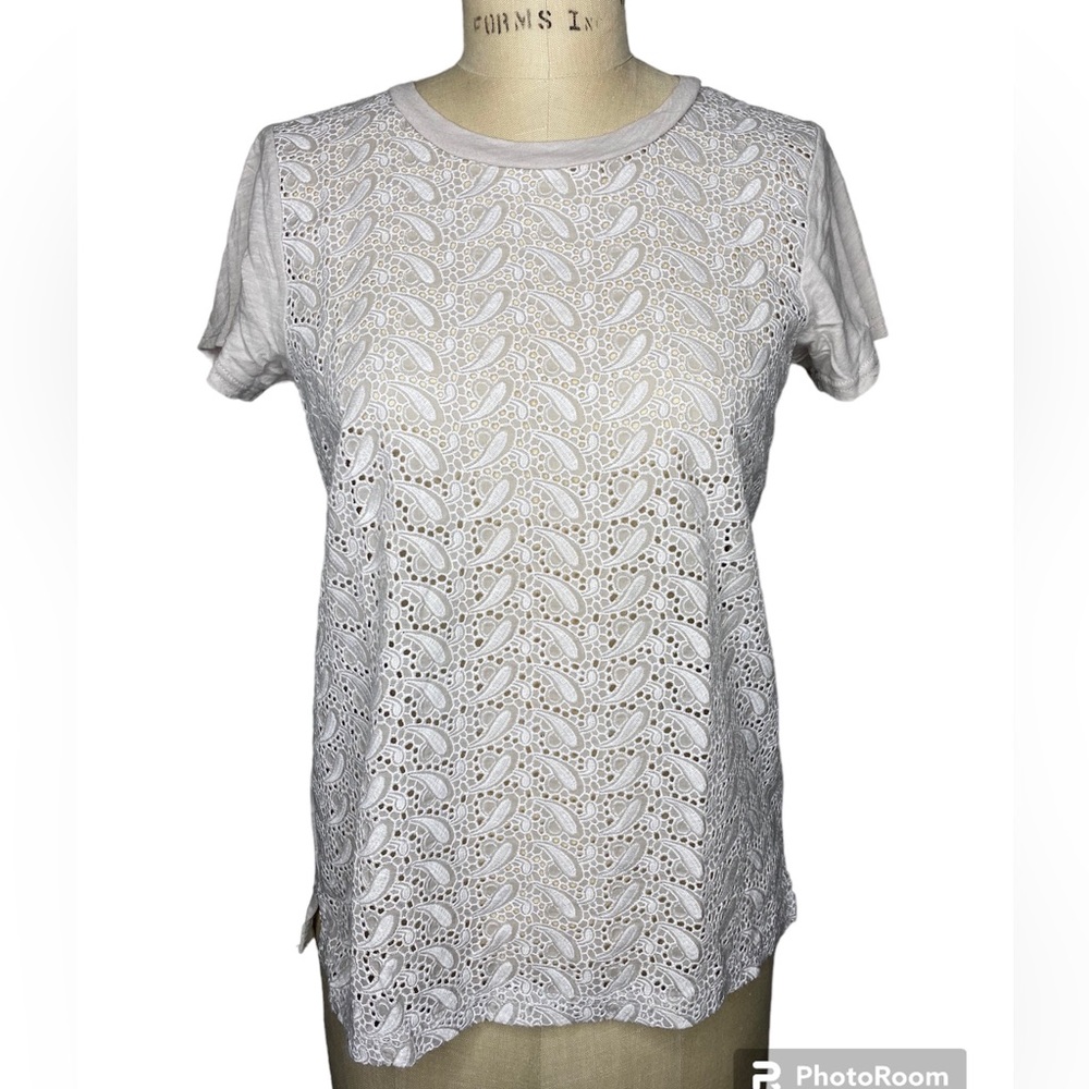 J Crew White Cream Lace Eyelet t-shirt